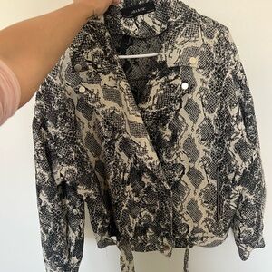 Zara Black and White Faux  Snake Print Leather Jacket